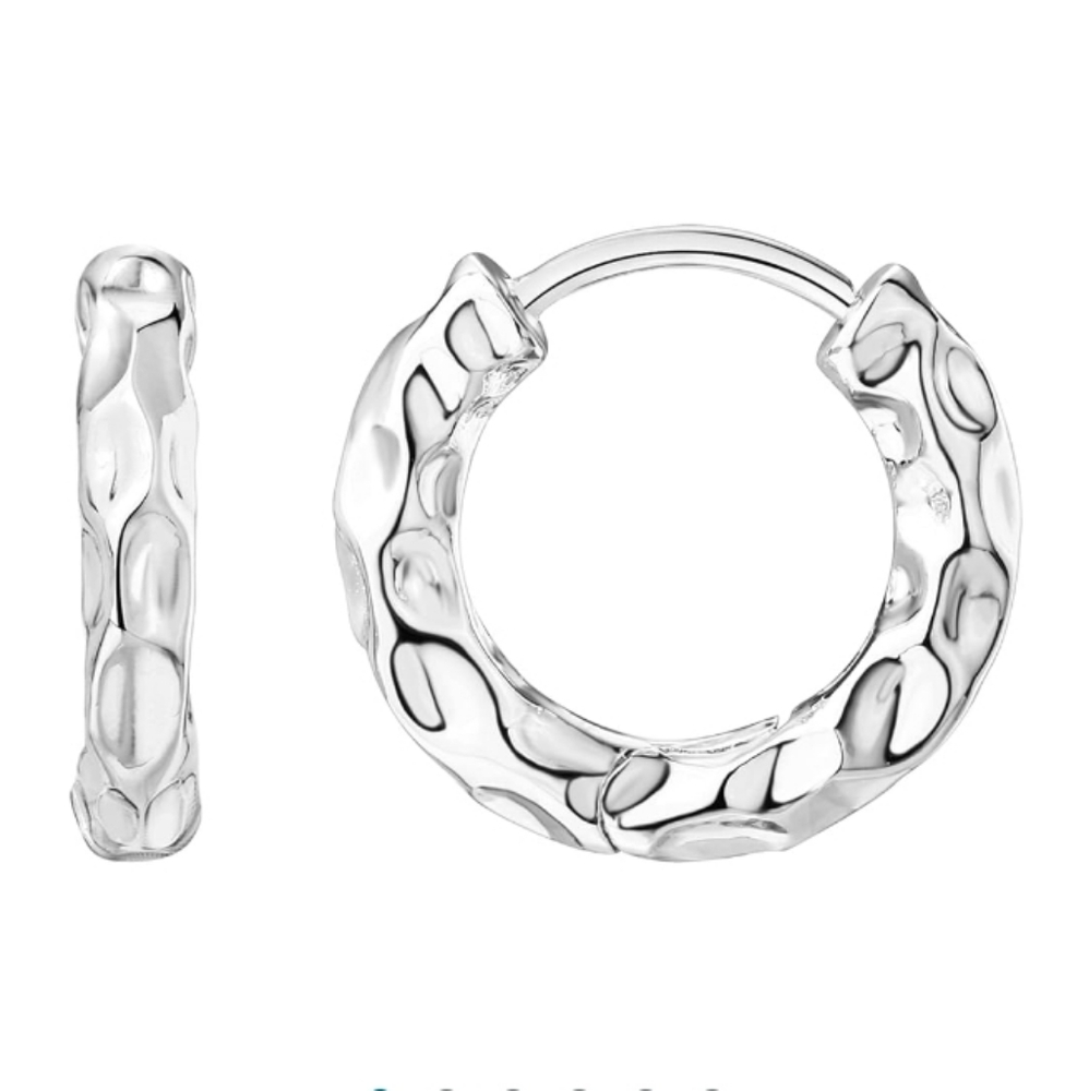 14K White Gold Plated 925 Sterling Silver Post Ultra Thick Huggie Hoops Earrings